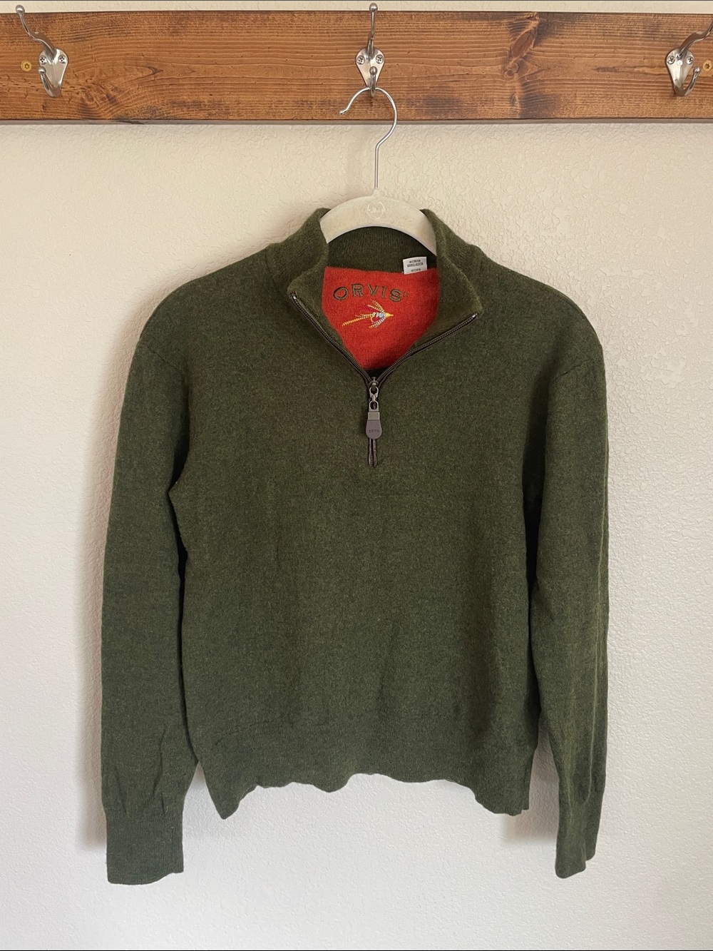 Orvis Women's Merino Wool Dark Olive Green Quarter-Zip Sweater L Outdoor Hiking